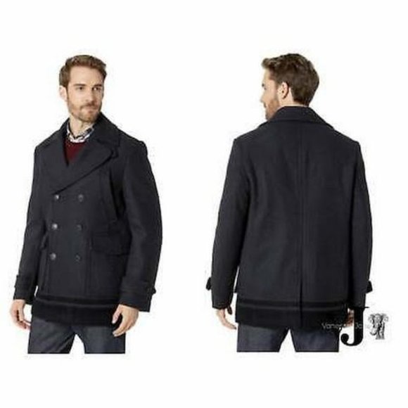 CALVIN Klein Mens Wool Pea Coat, Charcoal, Various Sizes - Picture 1 of 1